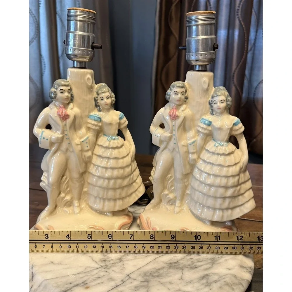 2 VTG 60s Porcelain Restoration Rococo Lights Couple Lamps‎ Vanity Boudoir Table